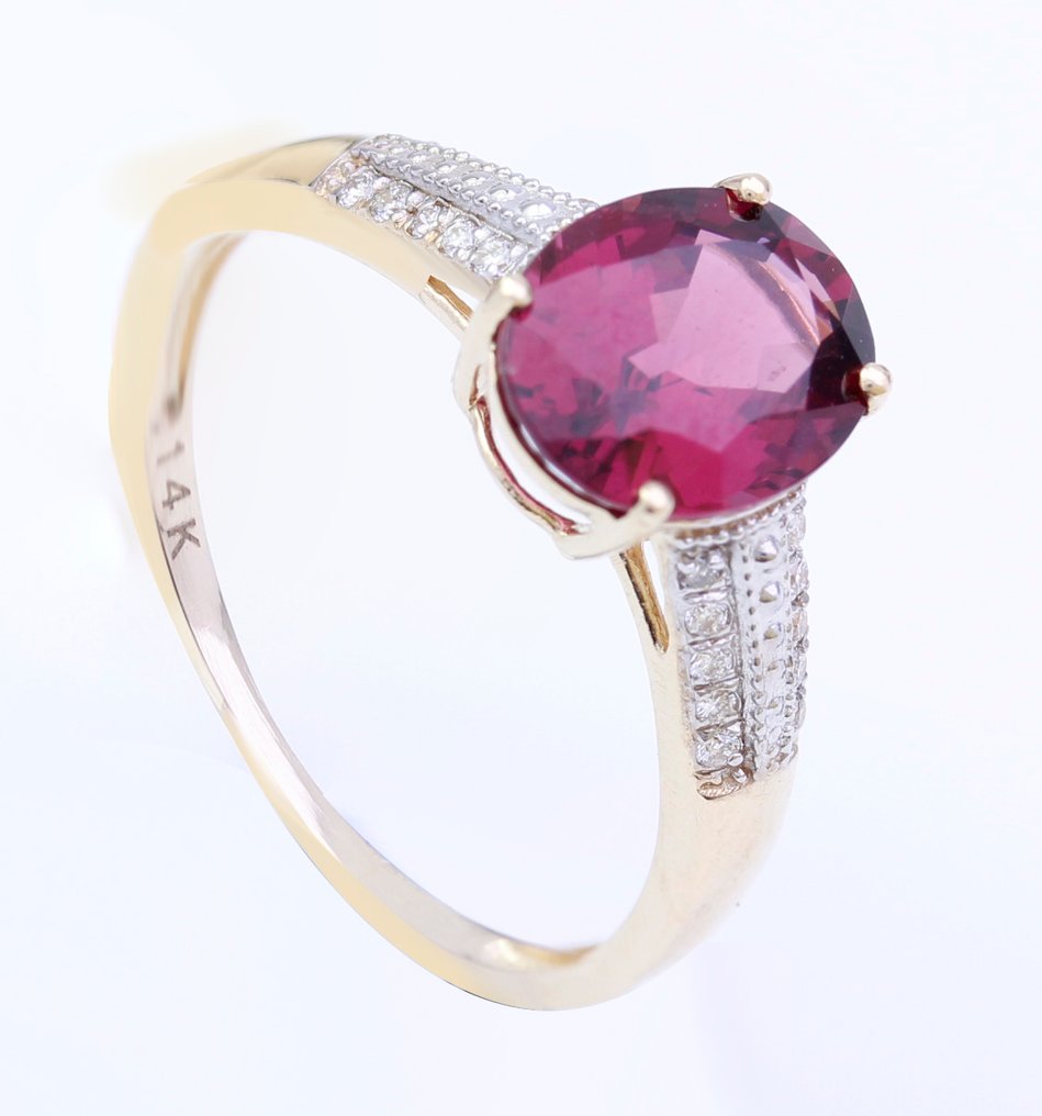 χωρίς τιμή ασφαλείας - Δαχτυλίδι - 14 καράτια Κίτρινο χρυσό Γρανάτης - Διαμάντι #1.0