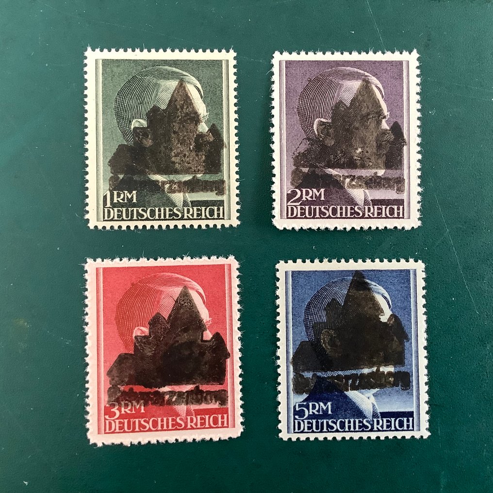 Németország - helyi posta 1945 - Schwarzenberg: a négy márka értéke típus II felirattal - hibátlanul jóváhagyott Sturm és Zierer - Michel 20/23 II #3.2