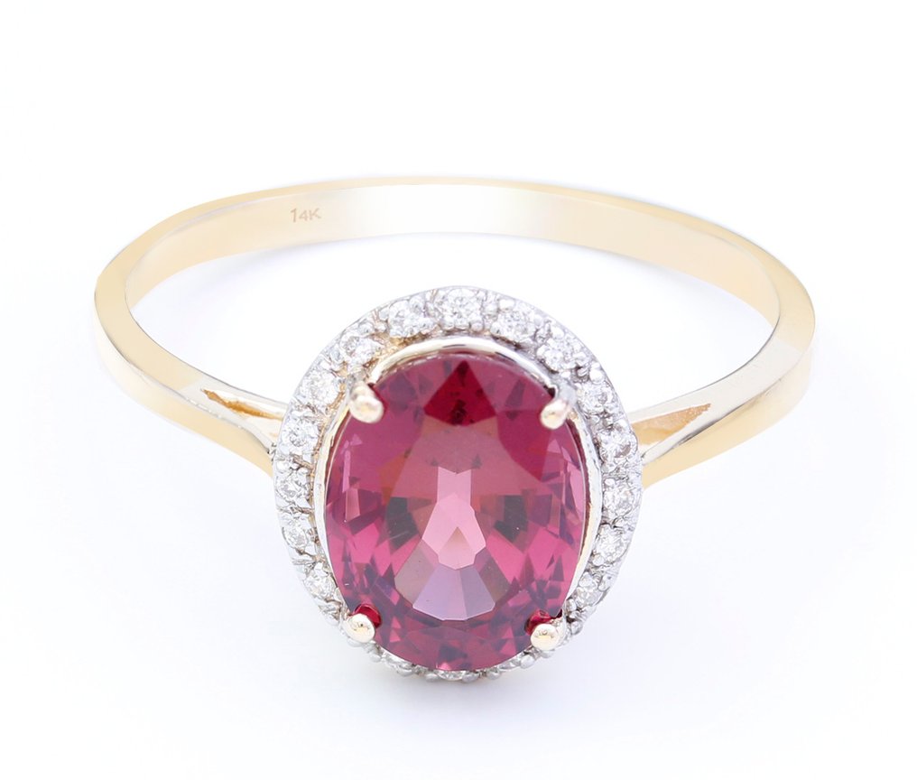 没有保留价 - 戒指 - 14K包金 黄金 石榴石 - 钻石 #1.0