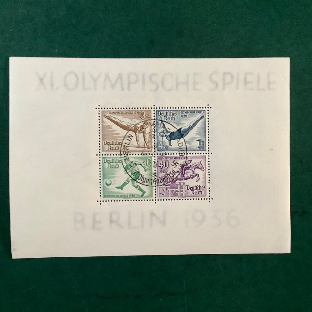 德意志帝国 1936 - 带有中心第一天邮戳的奥林匹克运动会，日期为1936年8月1日 - Michel blok 5/6 #2.1
