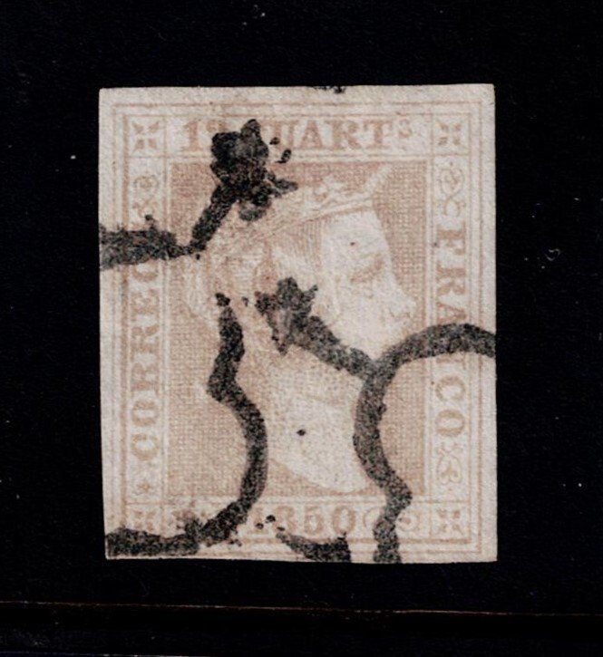 Spanien 1850 - Isabel II. 12 lilla kvarter og 5 røde reales. - Edifil 2 y 3 #1.0