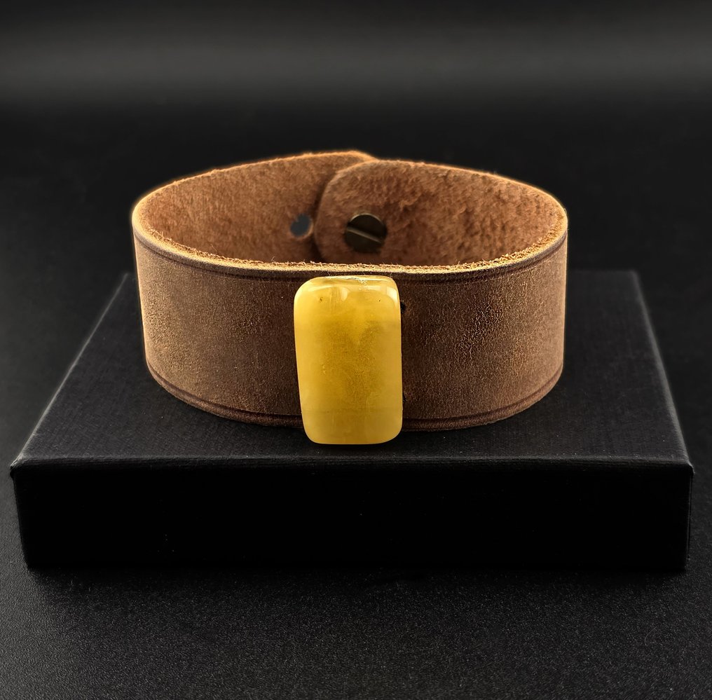宽皮革手环配BALTIC AMBER——焦糖化石石——中性珠宝 - 琥珀 (沒有保留價) #2.1