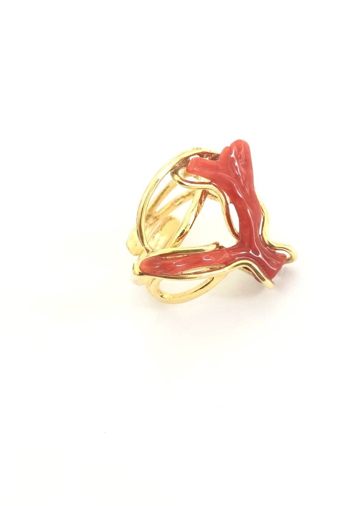 Fără preț de rezervă - Inel Argint Coral Sângeriu #3.2