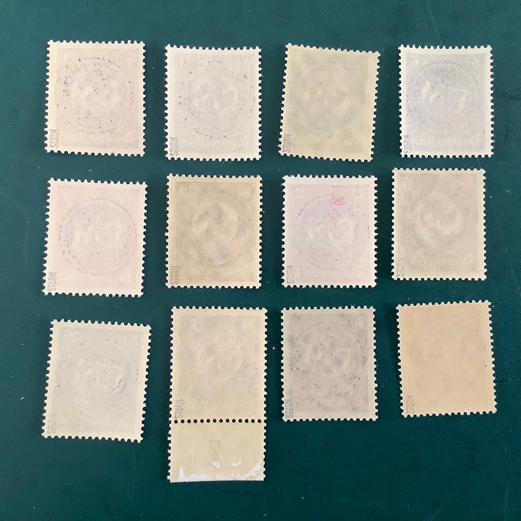 Tyskland - lokale postadresser 1945 - Fredesdorf: tjenestestempler med blå FM-trykk – fullstendig godkjent Sturm - Michel F132/143 #2.1