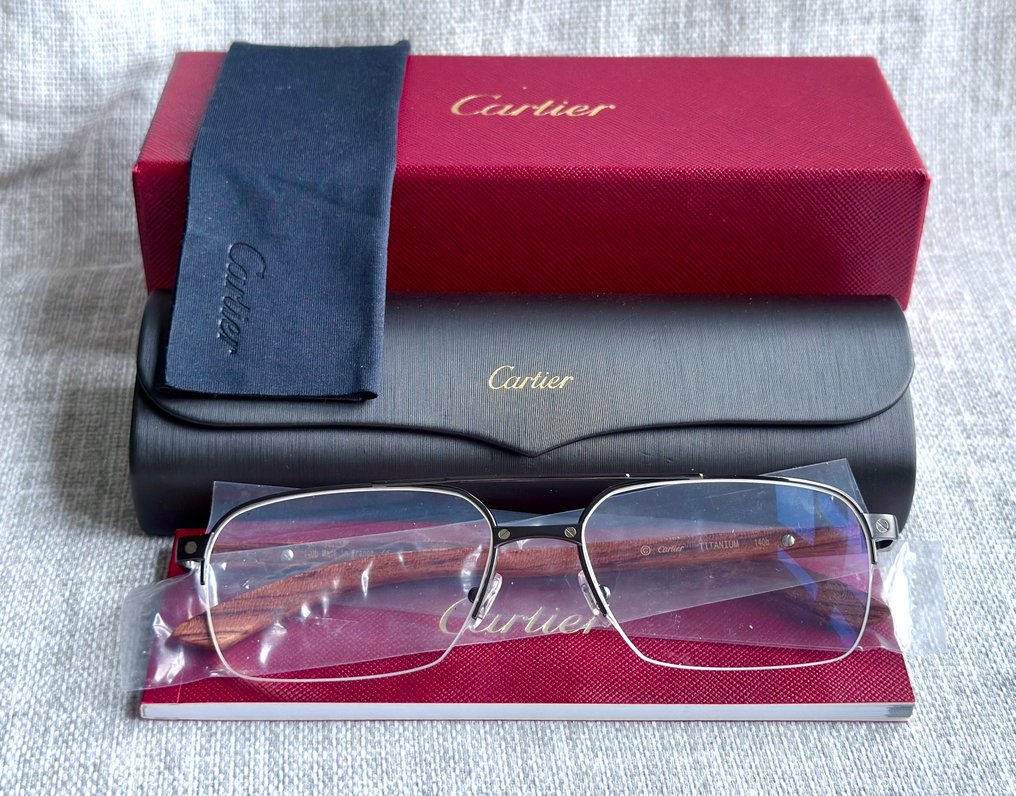 Cartier - Cartier Santos Titanium Wood Marquetry Optical Glasses - Γυαλιά ηλίου #1.0