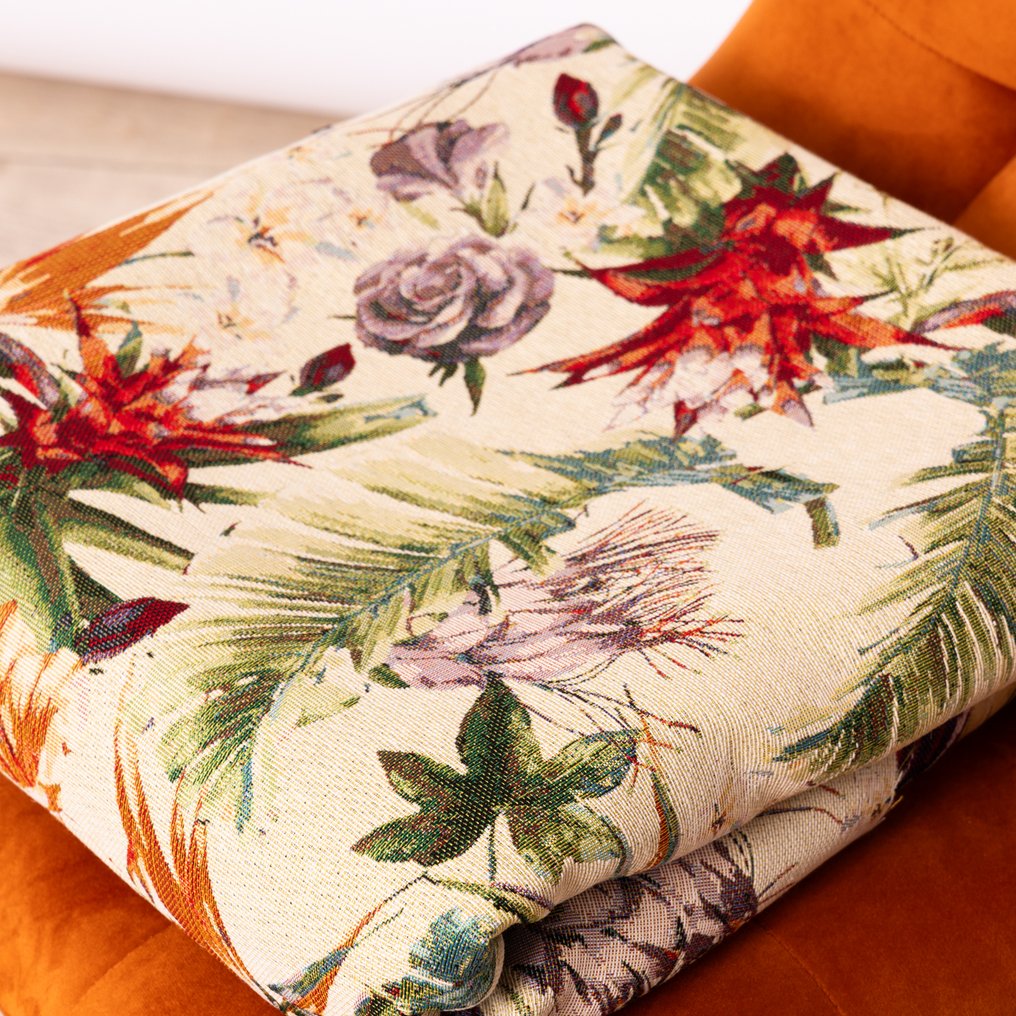 Fabric 'Tropical Garden' – exotic flowers & palm leaves - Heavy Gobelin - Textile  - 270 cm - 280 cm #1.0