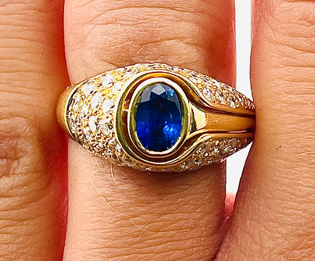 Gyűrű - 18 kt. Sárga arany Zafír - Gyémánt #4.3