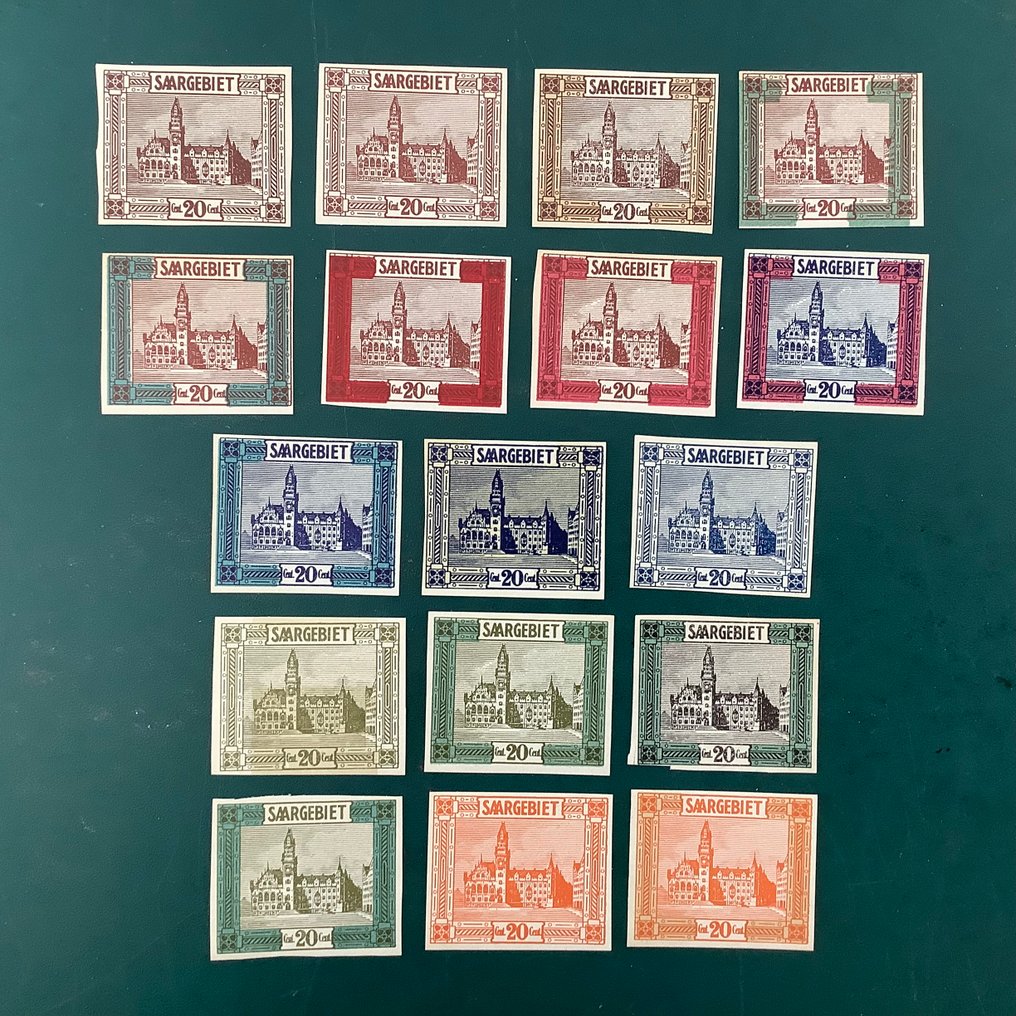 Έδαφος της λεκάνης Σάαρ 1922 - 20 λεπτά Sint-Johann: 17 διαφορετικές ατελείωτες δοκιμές. - Michel 88P #1.0