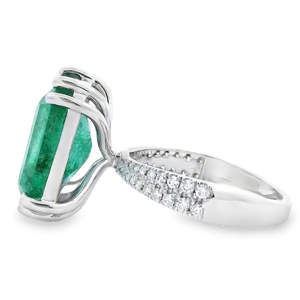 χωρίς τιμή ασφαλείας - Δαχτυλίδι - 14 καράτια Λευκός χρυσός - 8.72ct. tw. Σμαράγδι - Διαμάντι #4.3