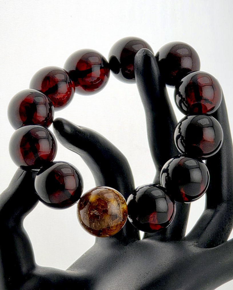 19毫米惊艳的波罗的海琥珀手链——42克——樱桃红透明——化石包裹珠 - 琥珀 #2.1