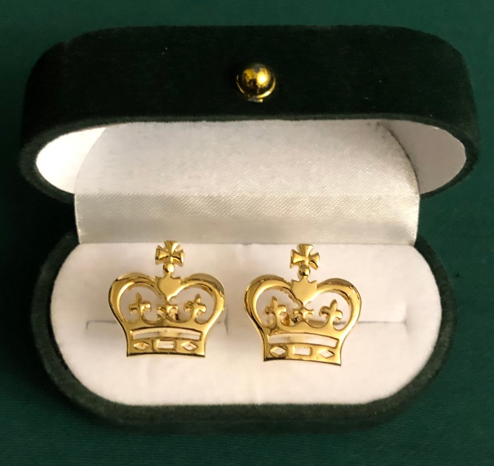 一对法国皇室风格的14克拉镀金袖扣，带有皇家皇冠图案。 - 袖扣 #1.0