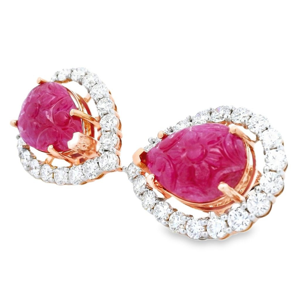 Stud fülbevaló - 14 kt. Rózsa arany - 16.58ct. tw. Rubin - Gyémánt - Exkluzív Ruby fülbevalók #4.3