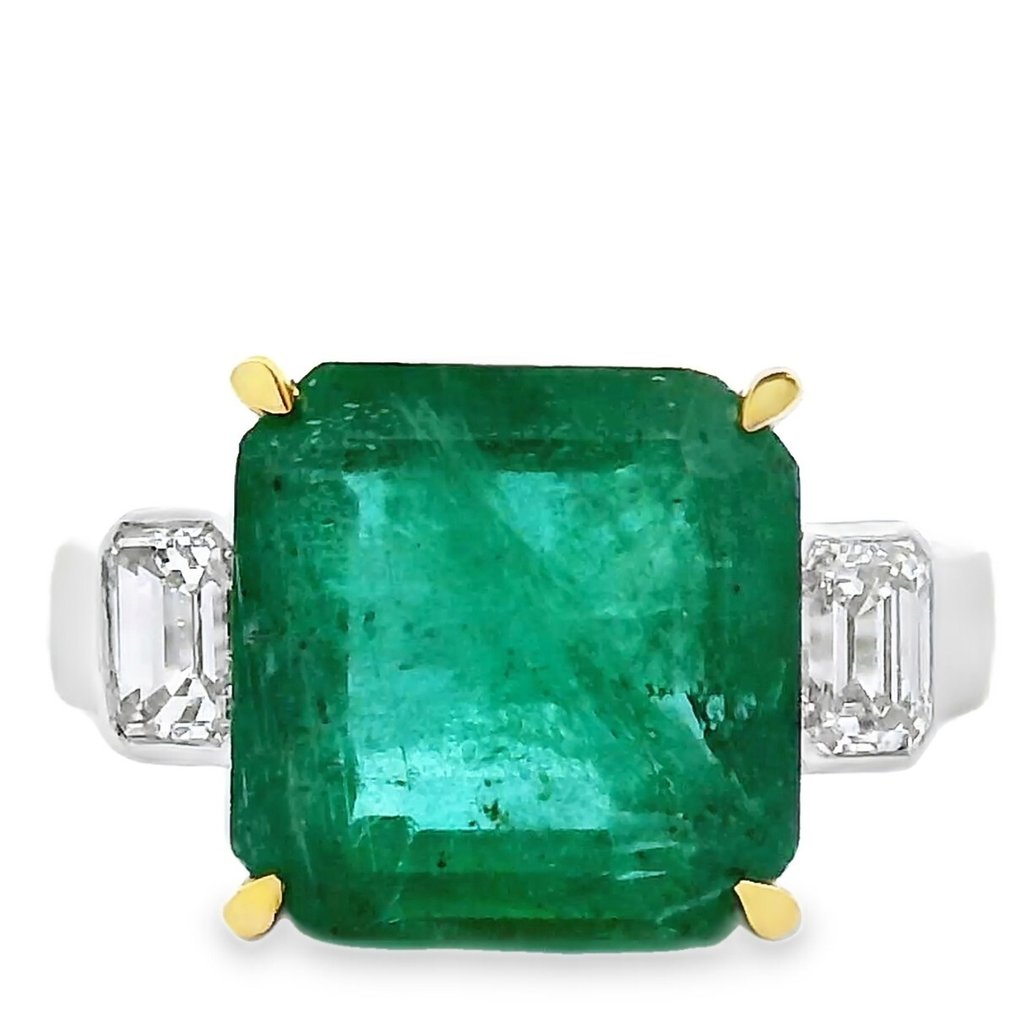 戒指 - 18 克拉 白金 - 7.80ct. tw. 祖母綠 - 鉆石 #1.0