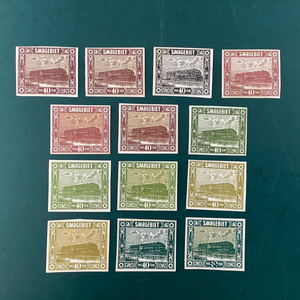 薩爾盆地地區 1922 - 40美分 Mettlach：13种不同的无齿试验 - Michel 91 P #3.2