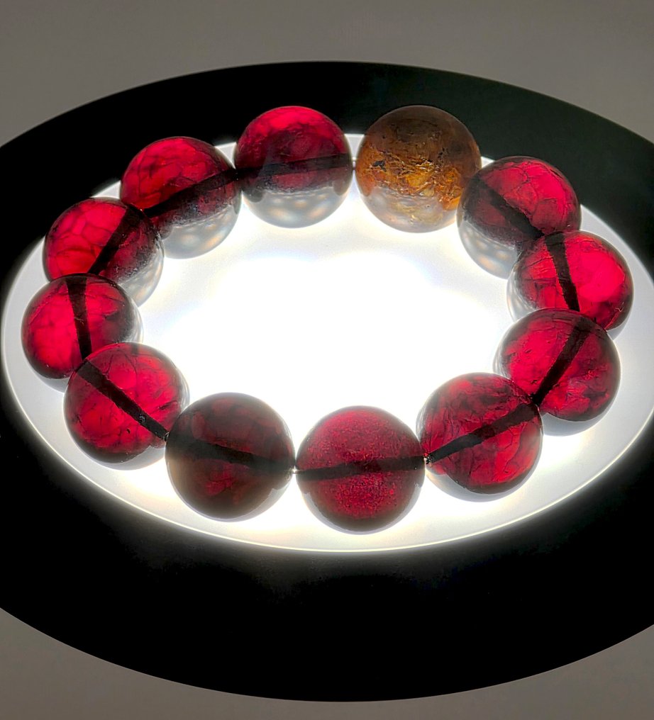 19毫米惊艳的波罗的海琥珀手链——42克——樱桃红透明——化石包裹珠 - 琥珀 #3.2