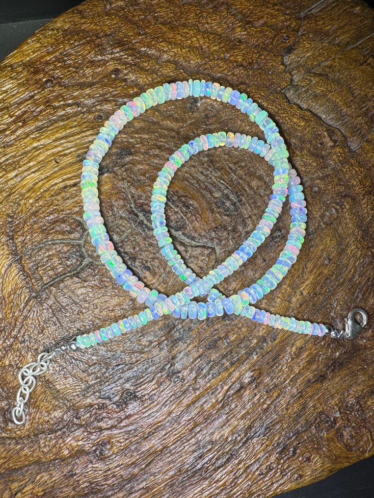 Νεαρά φυσικά οπαλίνα κολιέ από την Αιθιοπία + Ασήμι 925. 48,48 καράτια. Χωρίς τιμή ελάχιστου ορίου. Κοσμήματα- 9.7 g #4.3