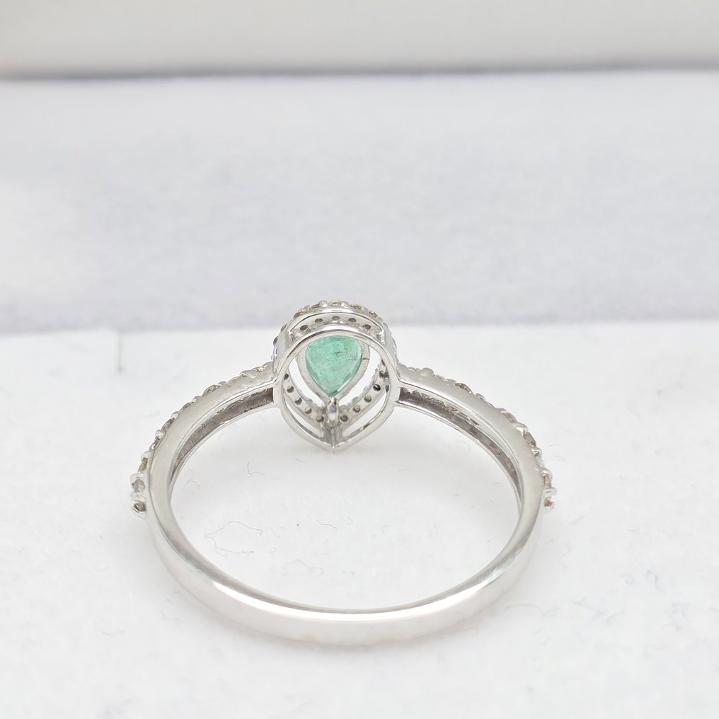 Nincs minimálár - Gyűrű - 14 kt. Fehér arany -  0.76ct. tw. Gyémánt (Természetes)  - Smaragd #3.2