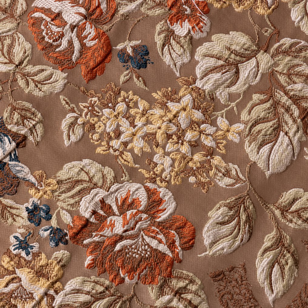 Raro Tessuto ricamato a rilievo in seta e filo oro – Medaglioni Fioriti - Tessuto - 390 cm - 140 cm #1.0