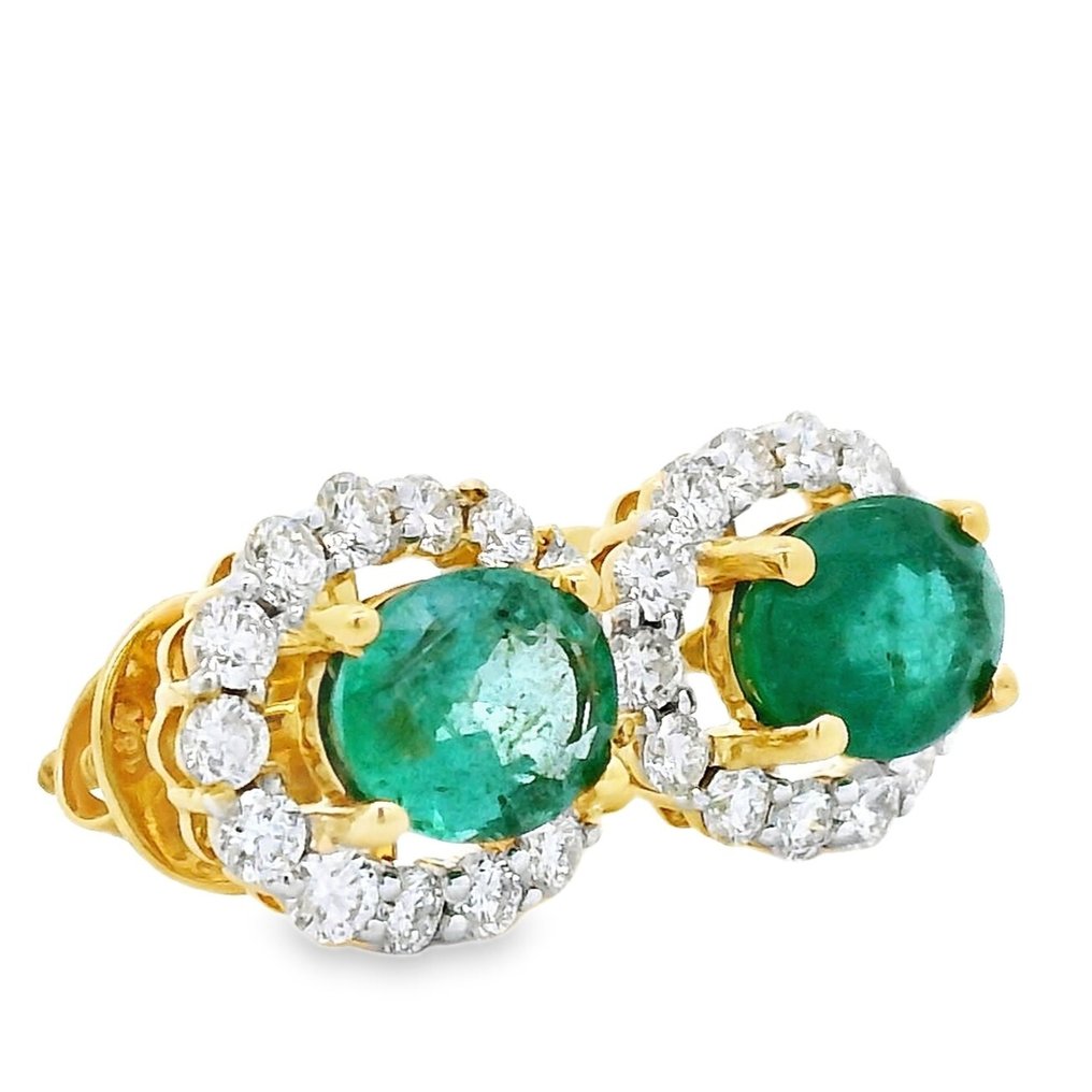 小型钉状耳环 - 18K包金 黄金 -  3.07ct. tw. 祖母绿 - 钻石 #3.2