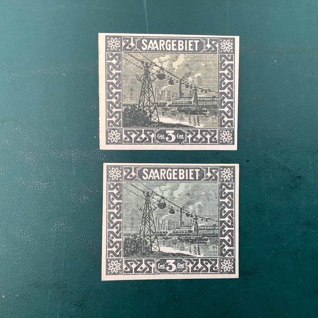 薩爾盆地地區 1922 - 3美分风景：两个无齿样张 - Michel 84P #1.0