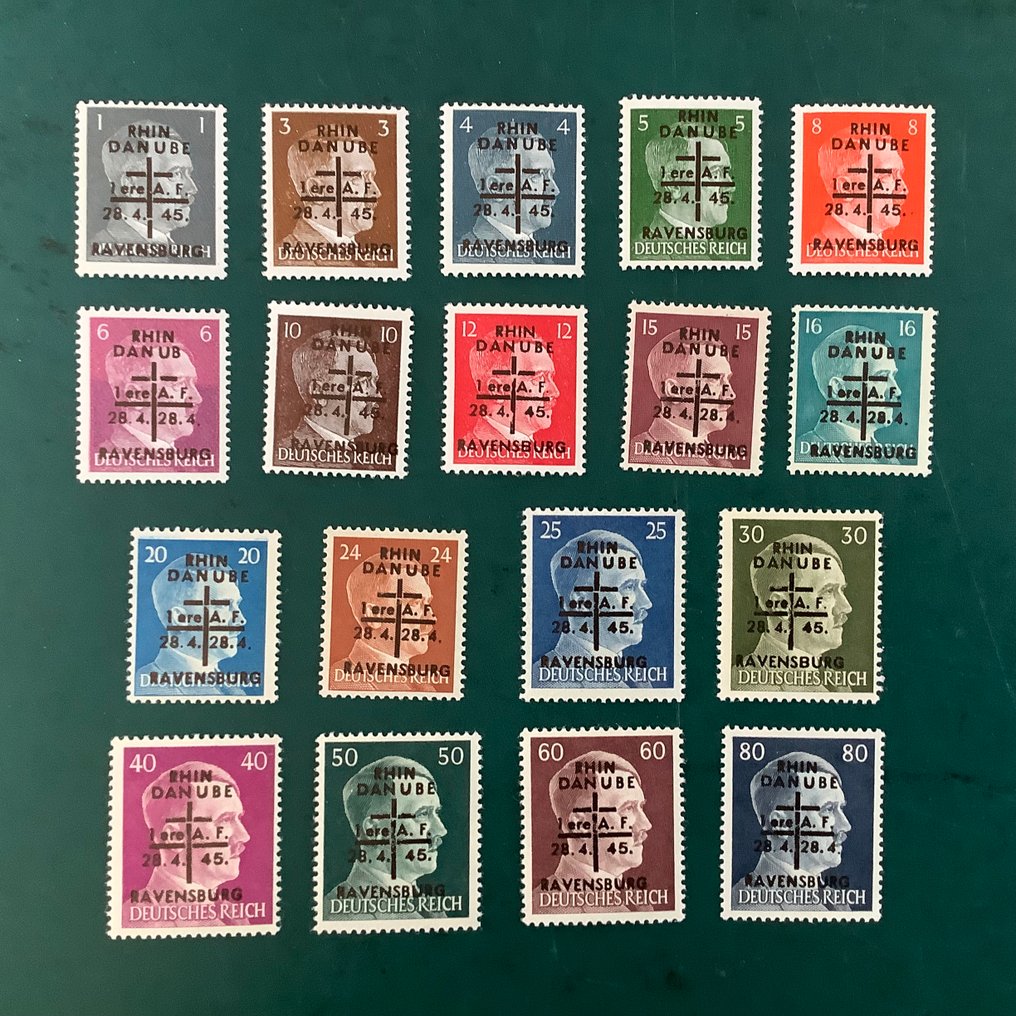 德國 - 當地郵政區 1945 - Ravensberg：未发行的印有Ravensburg字样的邮票 - Michel I/IV en VI/XII #1.0