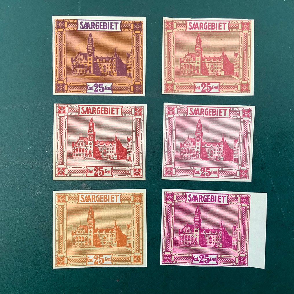 萨尔盆地领土 1922 - 25美分 Sint-Johann：6种不同的无齿试验 - Michel 89P #1.0