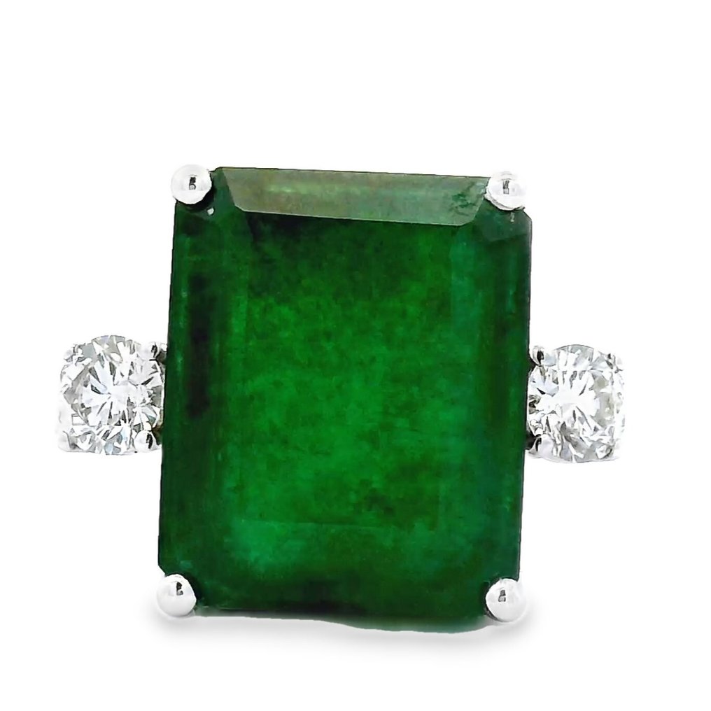 Δαχτυλίδι - 18 καράτια Λευκός χρυσός - 10.18ct. tw. Σμαράγδι - Διαμάντι - Λιπαντικό μικρής ποσότητας #3.2