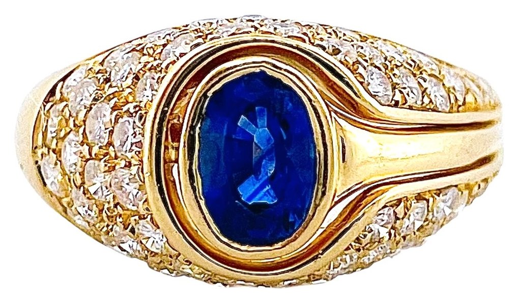 Gyűrű - 18 kt. Sárga arany Zafír - Gyémánt #1.0