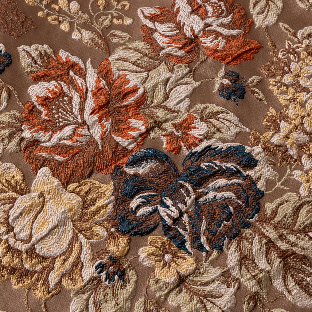 Raro Tessuto ricamato a rilievo in seta e filo oro – Medaglioni Fioriti - Tessuto - 390 cm - 140 cm #4.3