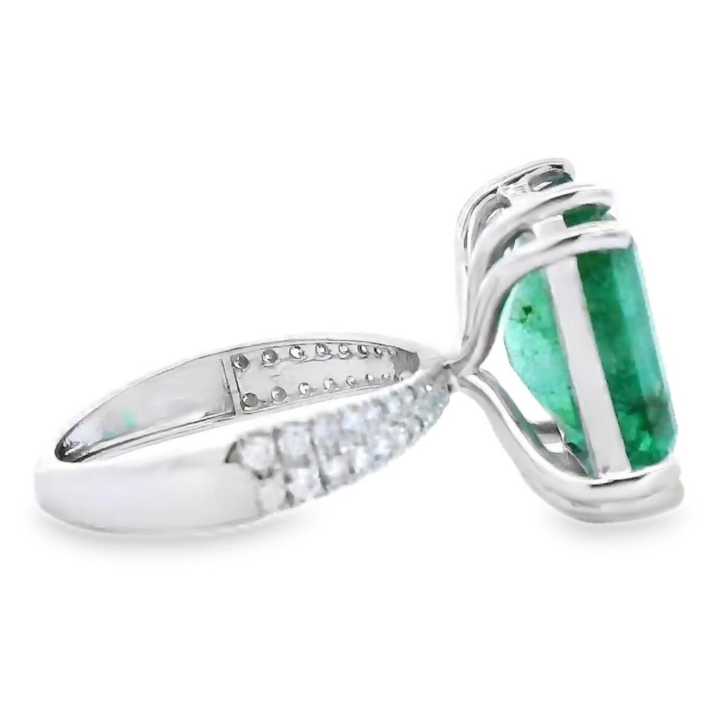 χωρίς τιμή ασφαλείας - Δαχτυλίδι - 14 καράτια Λευκός χρυσός - 8.72ct. tw. Σμαράγδι - Διαμάντι #3.2