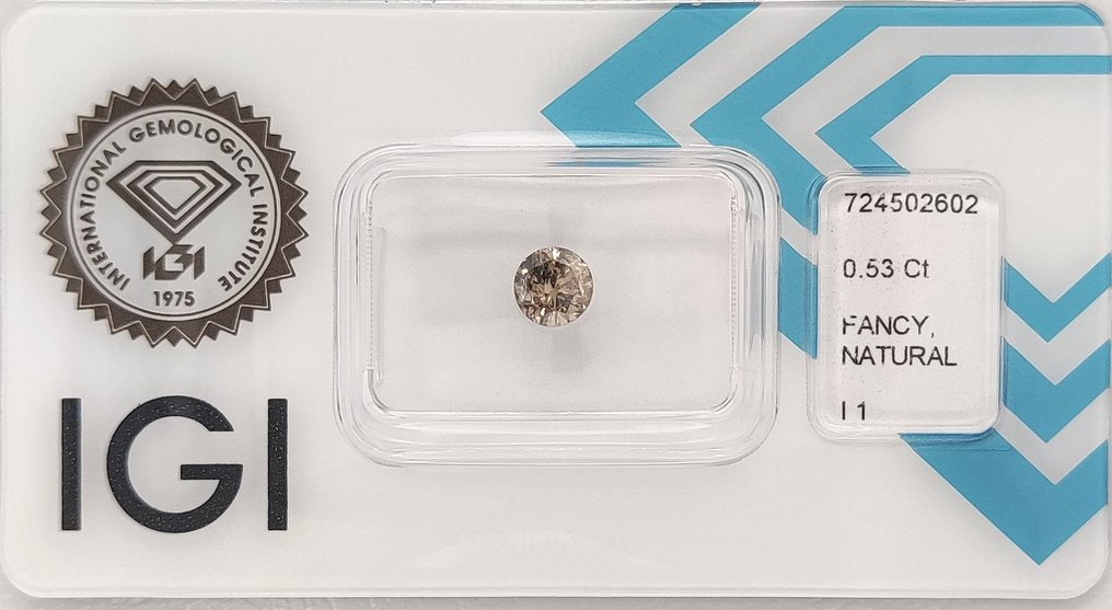 没有保留价 - 1 pcs 钻石 (天然色彩的) - 0.53 ct - 圆形 - Fancy 棕色 黄色 - I1 内含一级 - 国际宝石研究院(IGI) #1.0