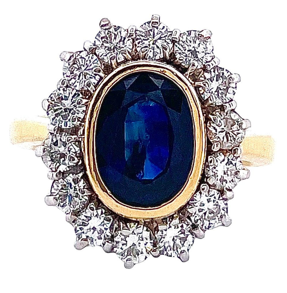 戒指 - 18K包金 黄金, 白金 蓝宝石 - 钻石 #1.0