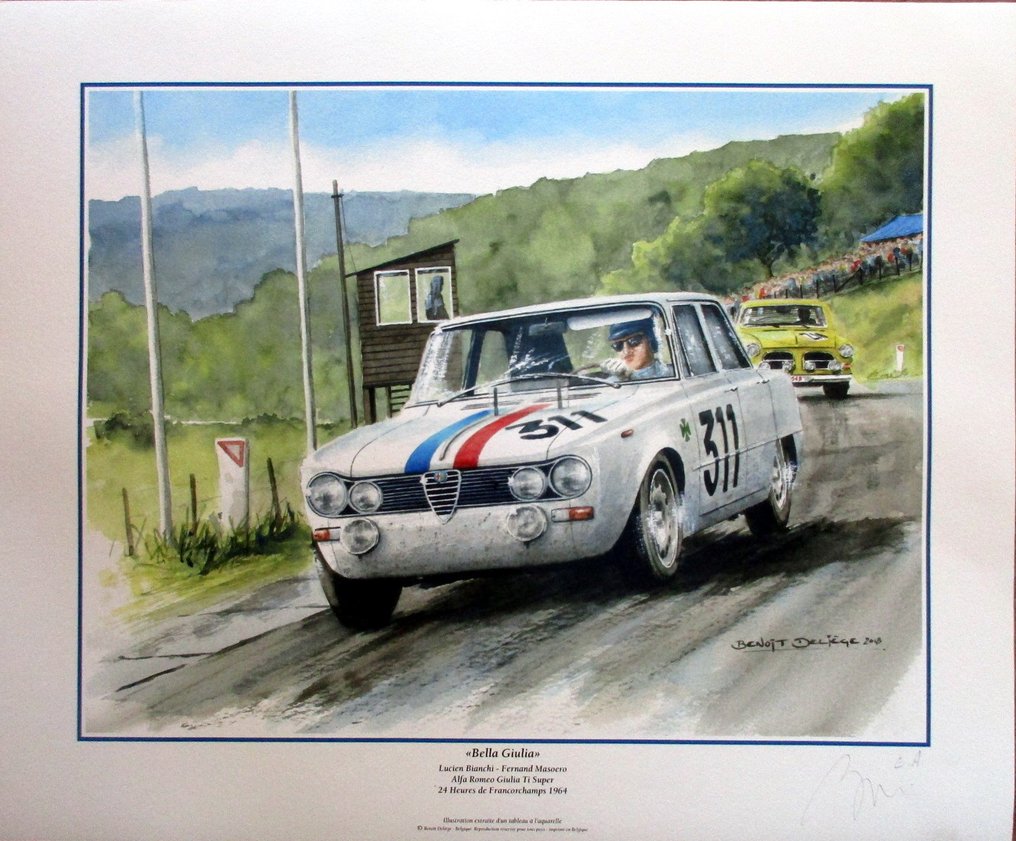 Alfa Romeo Giulia Ti Super - LucienBianchi/Fernand Masoero - 24h Franchorchamps 1964 - Lotus - Artwork/Quality Giclee Print #1.0