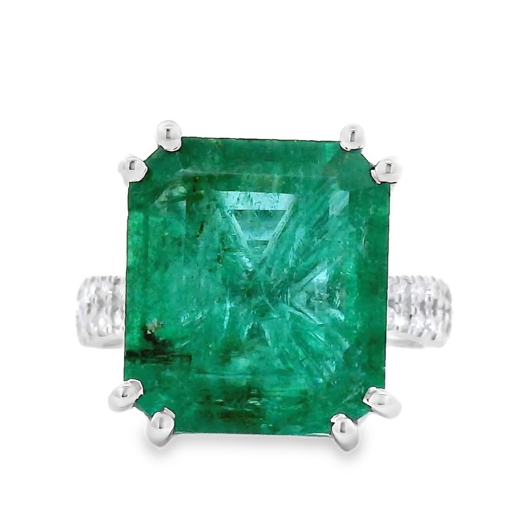 χωρίς τιμή ασφαλείας - Δαχτυλίδι - 14 καράτια Λευκός χρυσός - 8.72ct. tw. Σμαράγδι - Διαμάντι #1.0