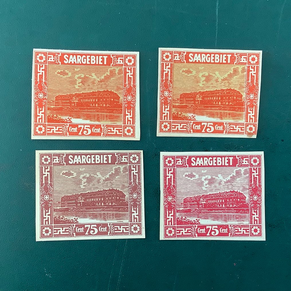 薩爾盆地地區 1922 - 75美分 Mettlach：4种不同的无齿品尝 - Michel 93 P #3.2