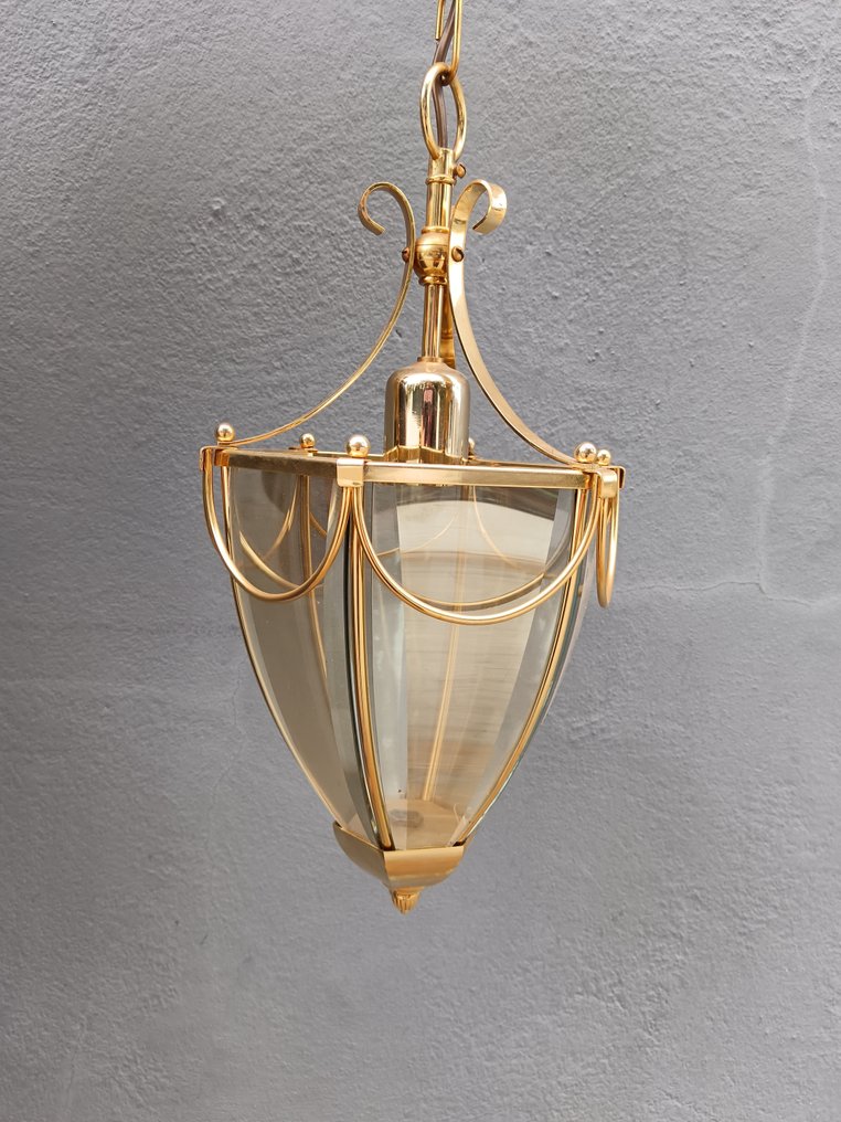 Φανάρι - Χρυσό γαλλικό φανάρι με γωνιακούς κρυστάλλους. - Γυαλί, Ορείχαλκος #2.1