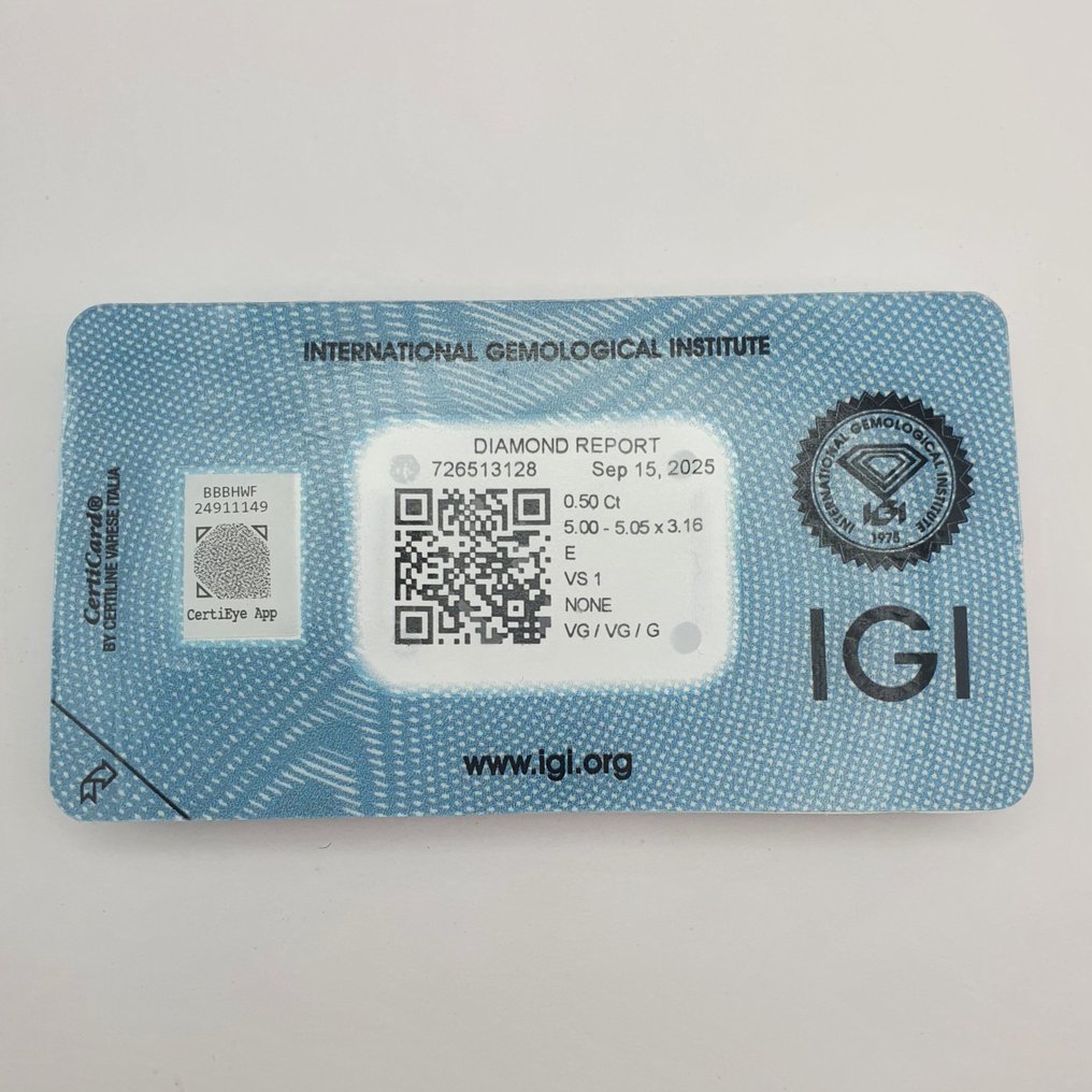 1 pcs 钻石  (天然)  - 0.50 ct - 圆形 - E - VS1 轻微内含一级 - 国际宝石研究院（IGI） #2.1