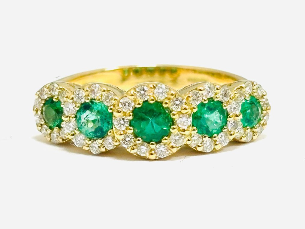 戒指 - 18 克拉 黃金 -  2.25ct. tw. 祖母綠 - 鉆石 - 意大利制造 #1.0