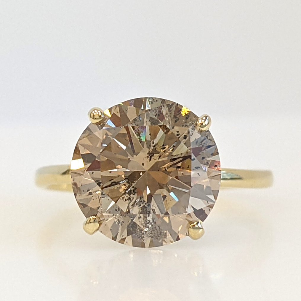 Sormus - 14 kt. Keltakulta -  4.01ct. tw. Timantti (Luonnonvärinen) - IGI #4.3