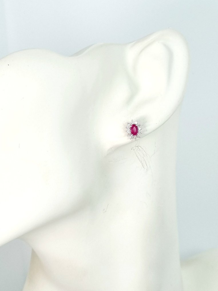 Drop fülbevaló - 18 kt. Fehér arany Rubin - Gyémánt #4.3