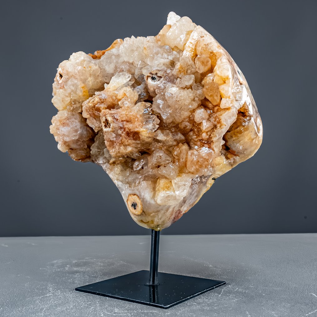 Special quartz on a stand with distinctive calcite rosettes. Druse on Stand, Brazil- 2332.12 g #2.1