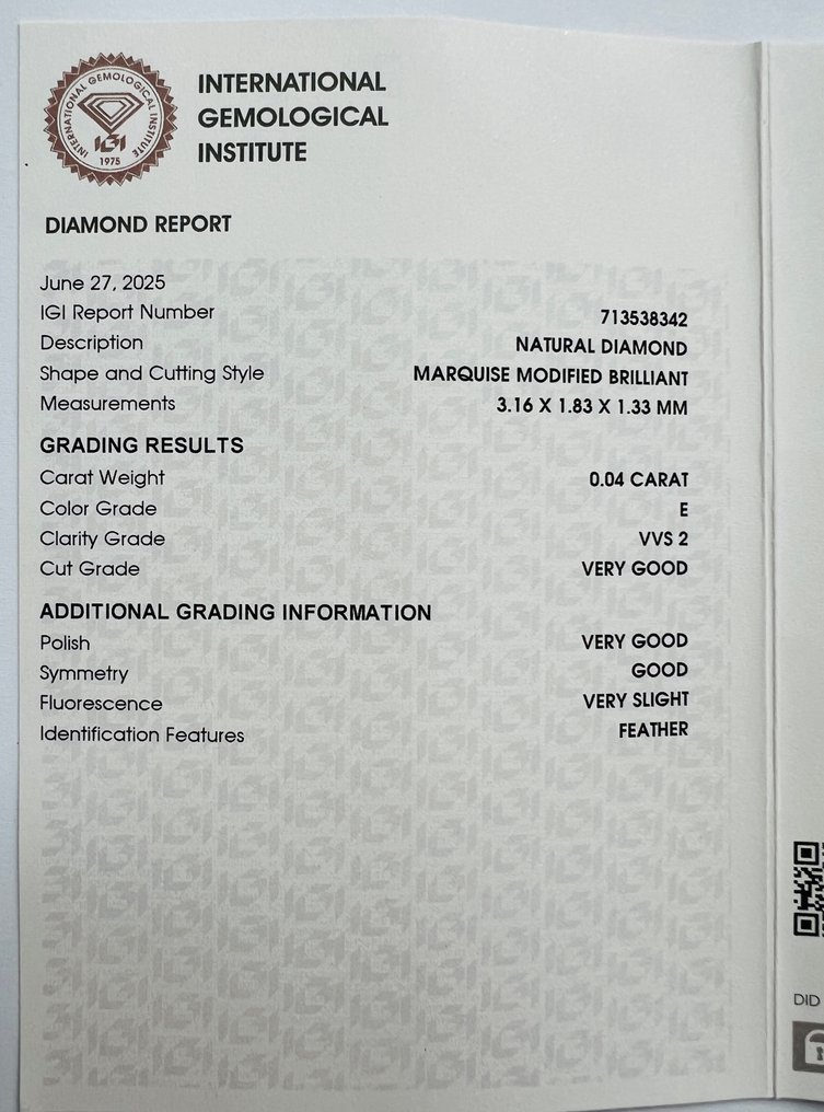 沒有保留價 - 3 pcs 鑽石  (天然)  - 0.16 ct - 欖尖形 - E(近乎完全無色) - VVS2, VS1 - 國際寶石學院（International Gemological Institute (IGI)） #3.2