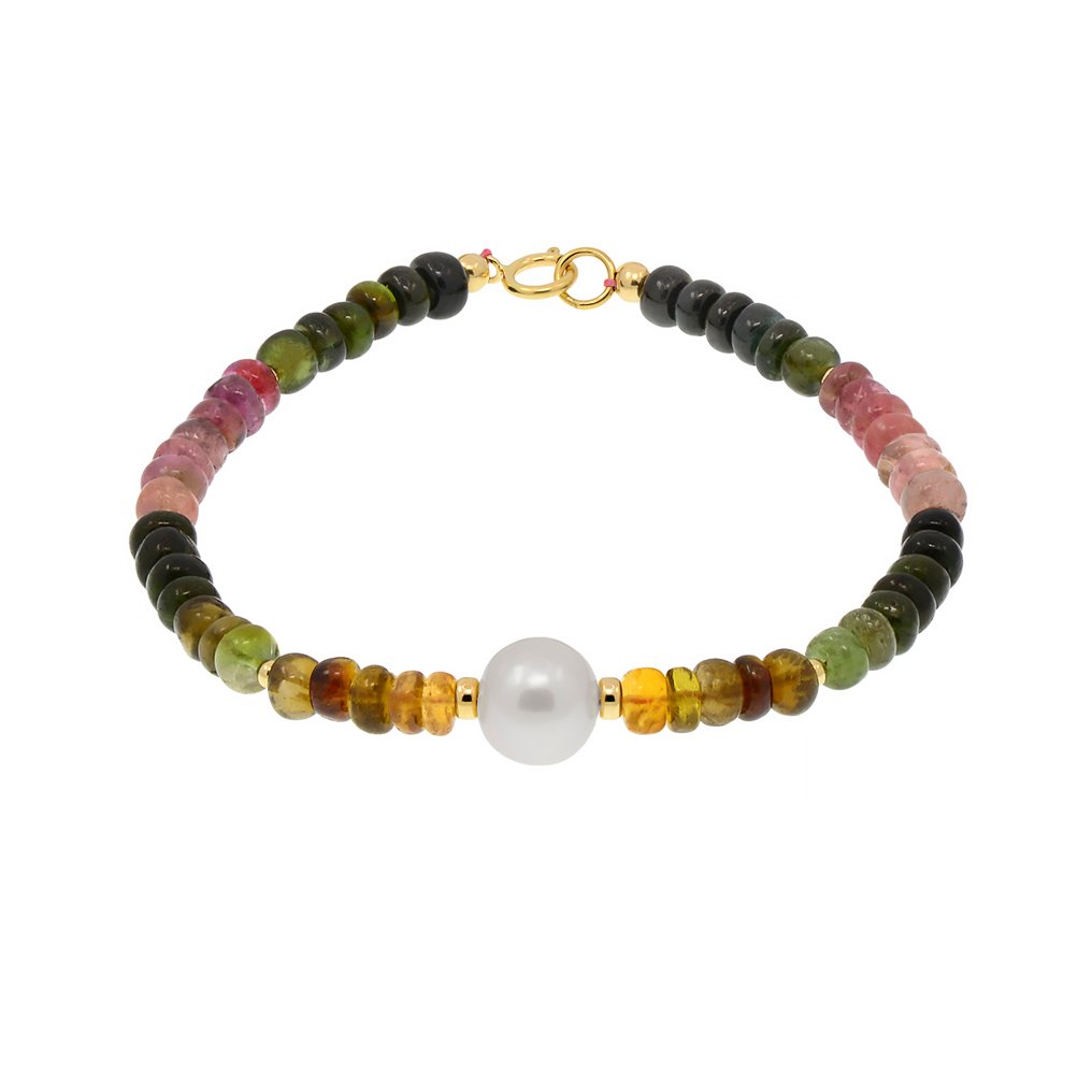 χωρίς τιμή ασφαλείας - Βραχιόλι - 18 καράτια Κίτρινο χρυσό Μαργαριτάρι - Τουρμαλίνης #1.0