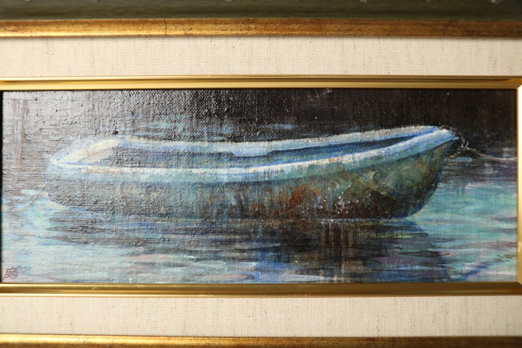 Ατμοσφαιρική ελαιογραφία «Βάρκα» με ήρενα αντανακλάσεις. - 山本麿理 Mari Yamamoto (1982-) - Ιαπωνία - 1900-2000 #1.0