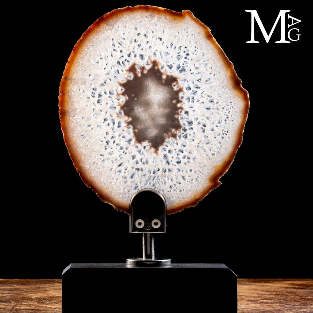 奢华室内设计 - 水晶玛瑙切片 - 木质与钢制艺术底座 - 高度: 370 mm - 宽度: 225 mm- 1551 g #2.1