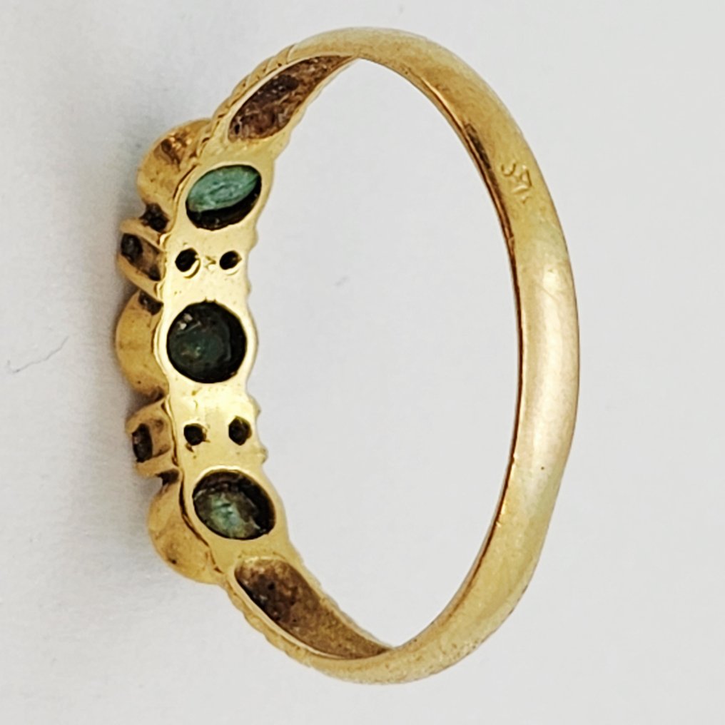 Ring - 18 kt. Yellow gold -  0.45ct. tw. Emerald - Diamond #2.1