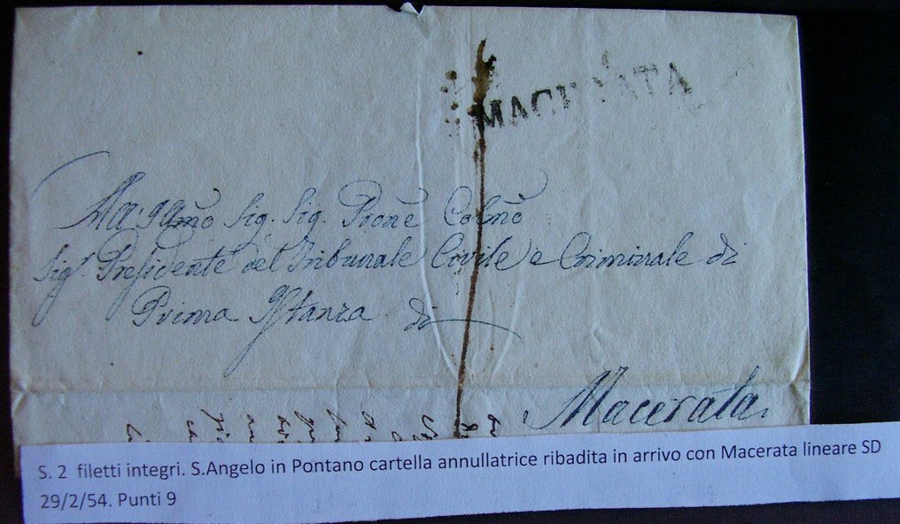 意大利古國－教宗國  - 教皇邮政史。圣安杰洛信件在Pontano的作废信封，9点 #2.1