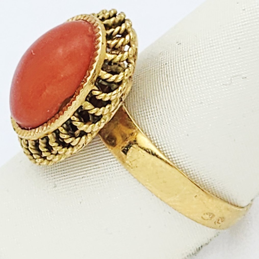 戒指 - 18 克拉 黃金 -  4.00ct. tw. 珊瑚 #2.1