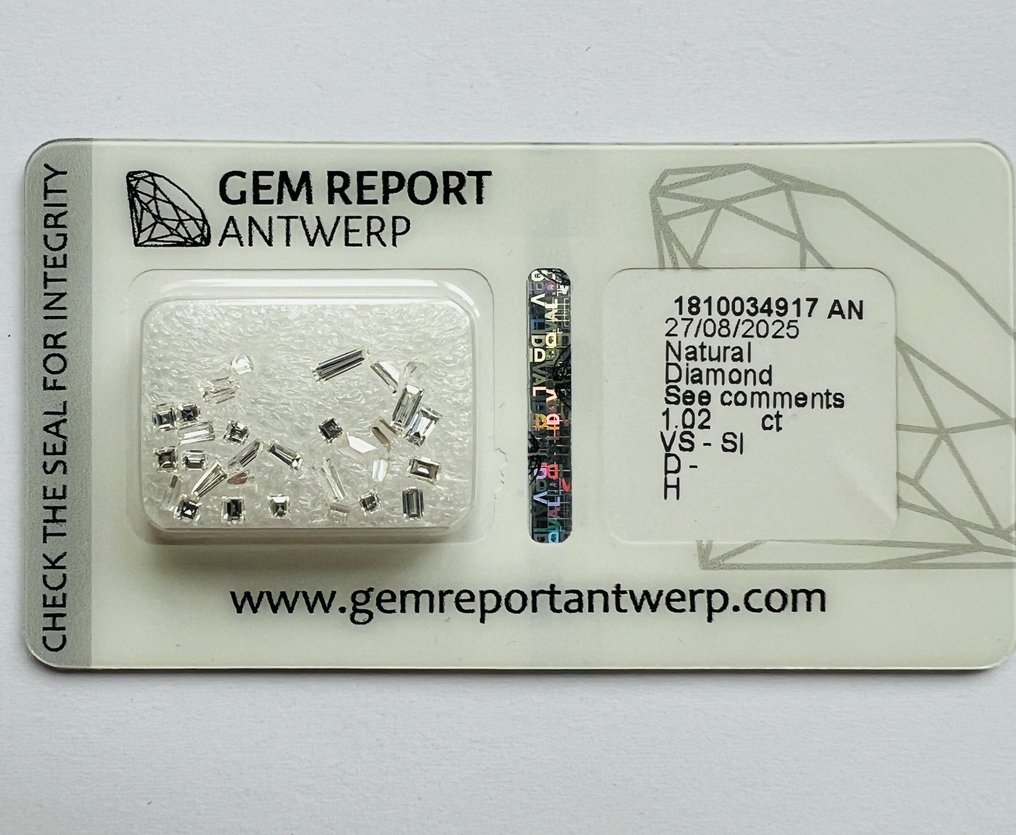 Zonder minimumprijs - 30 pcs Diamant (Natuurlijk) - 1.02 ct - Gemengde slijpvorm - D (kleurloos), H - VS1, SI1 - Gem Report Antwerp (GRA) - Stokbrood #1.0