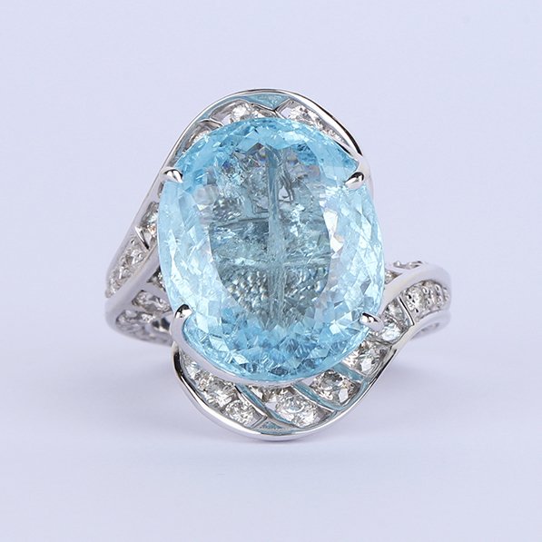 鸡尾酒戒指 - 14K包金 白金 -  21.58ct. tw. 帕拉伊巴碧玺 - 钻石 - 稀有蓝色Paraiba戒指 #1.0